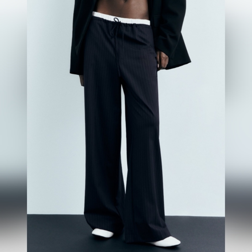 NWT Zara Navy Pinstripe Straight-Leg Pants - Picture 13 of 13